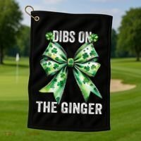 Dibs On The Ginger St PatrickS Coquette Bow Shamrock Women Golf Towel thumb 1