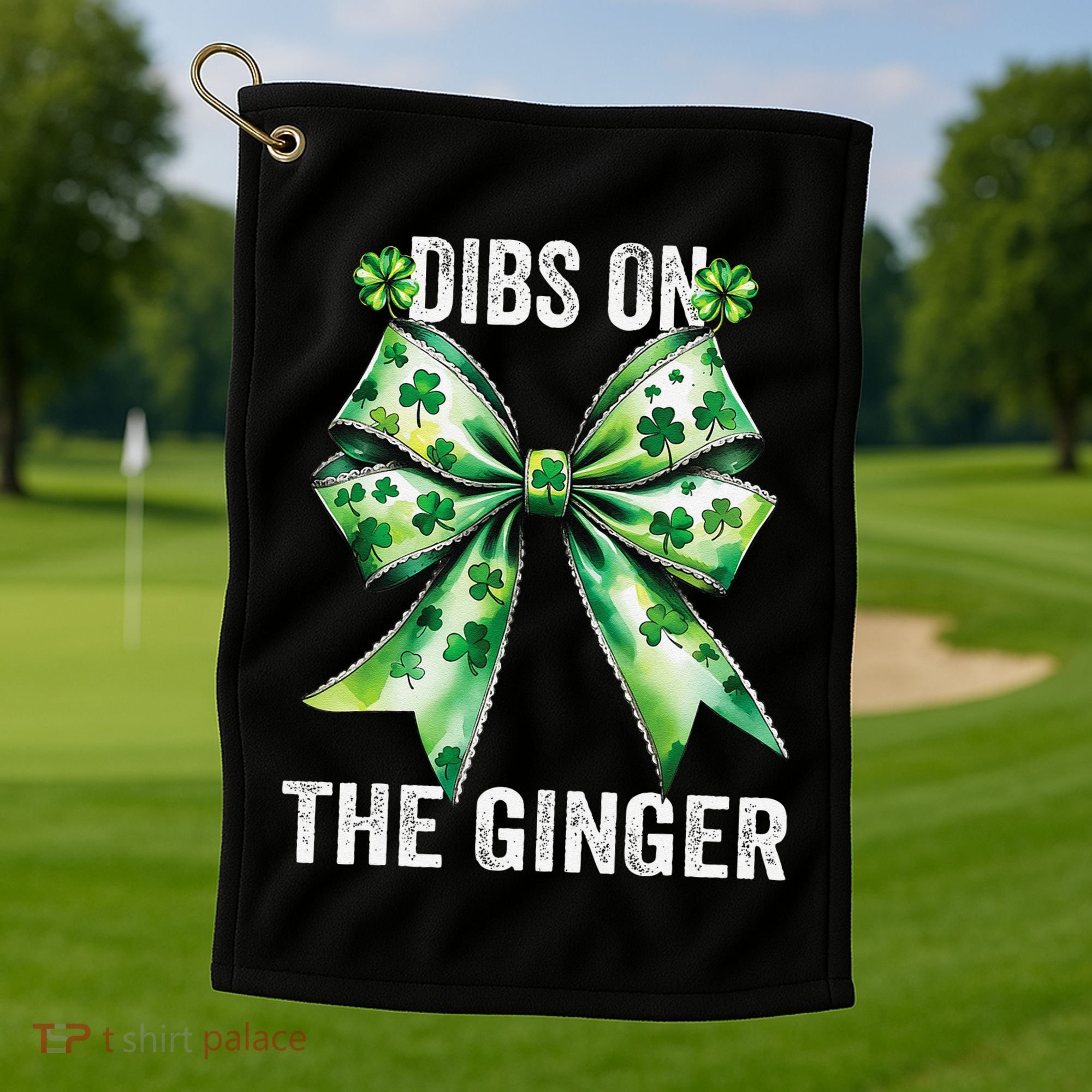Dibs On The Ginger St PatrickS Coquette Bow Shamrock Women Golf Towel
