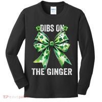 Dibs On The Ginger St PatrickS Coquette Bow Shamrock Women Kids Long Sleeve Shirt thumb 0