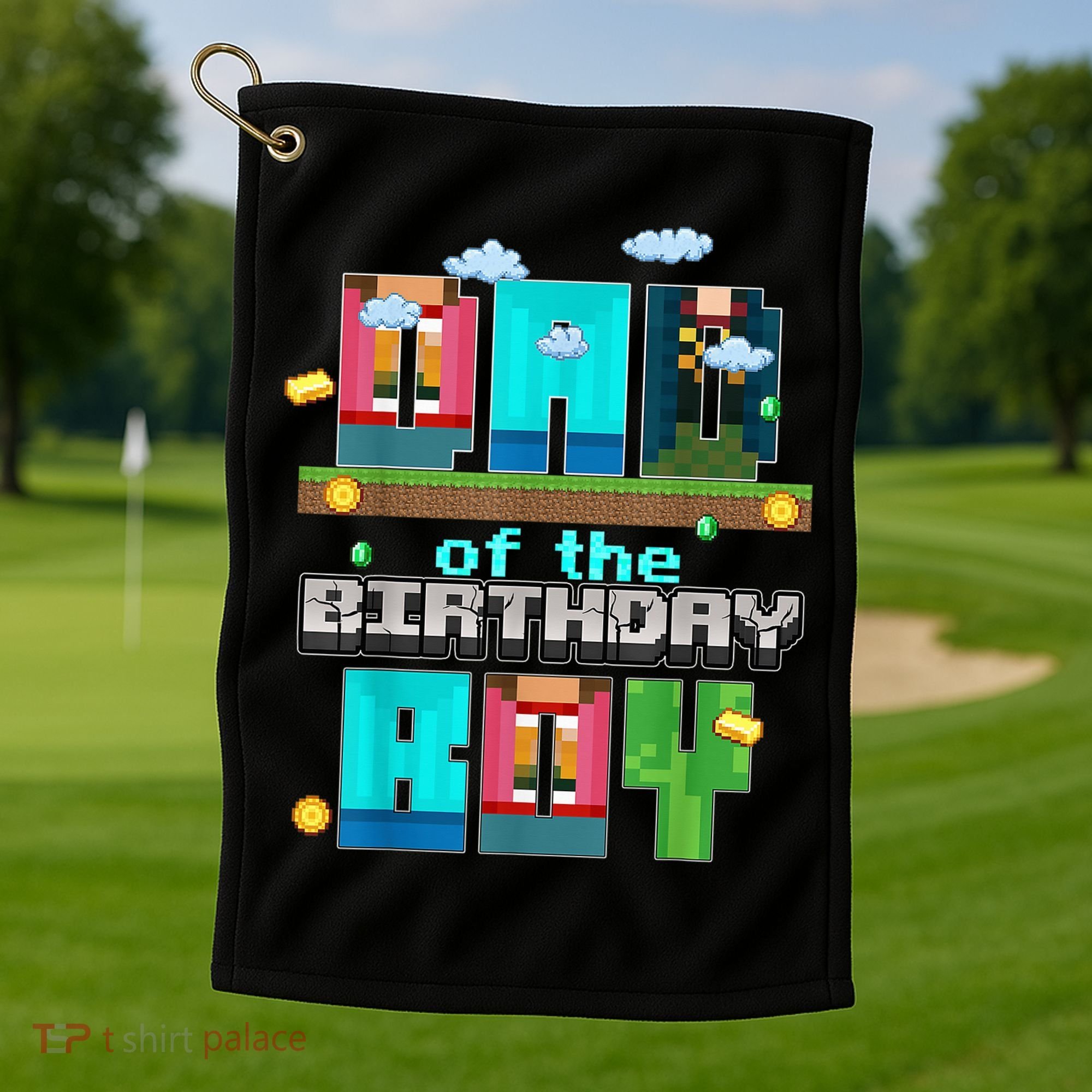 Dad Of The Birthday Boy Video Game Pixel Golf Towel