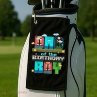 Dad Of The Birthday Boy Video Game Pixel Golf Towel thumb 2