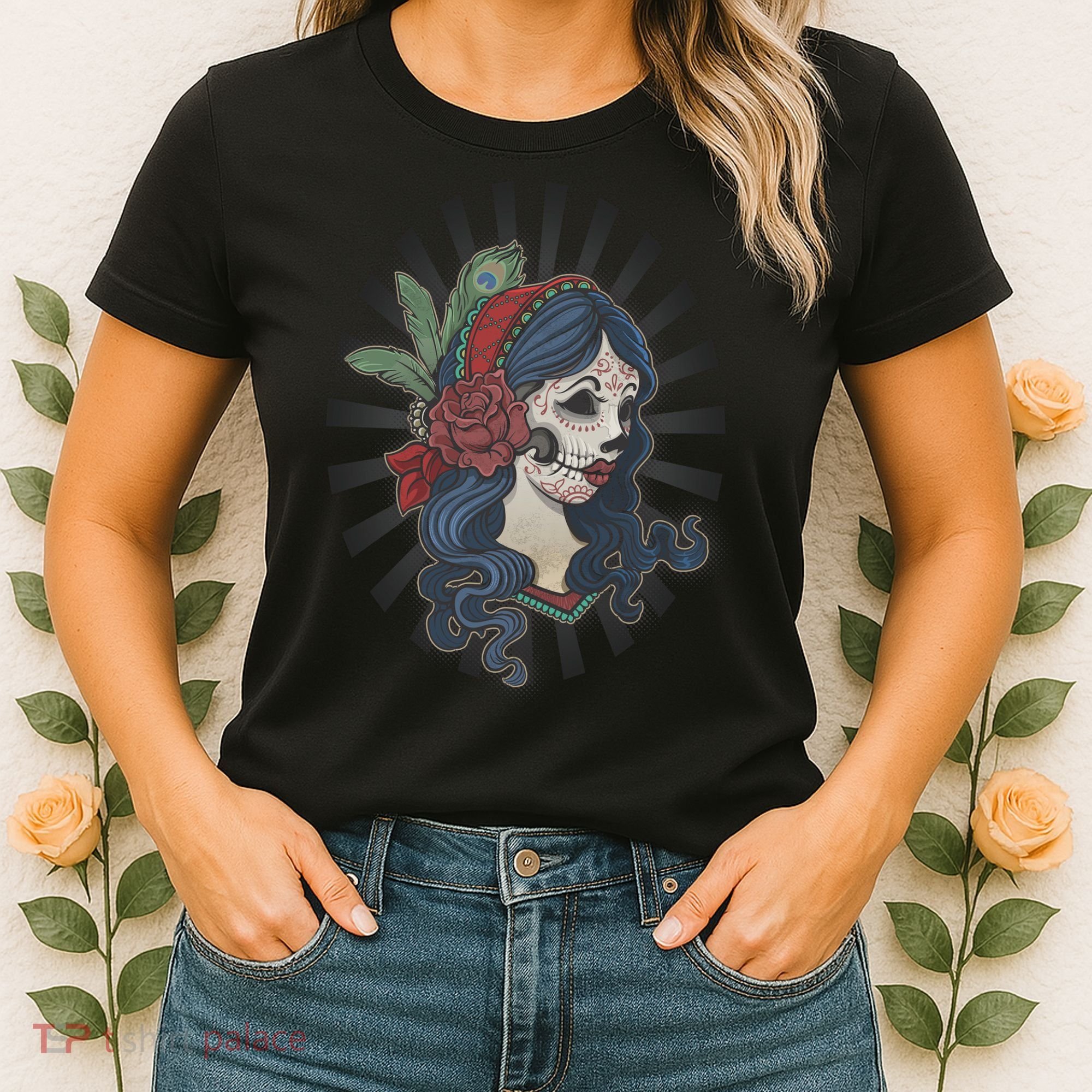Day Of The Dead Girl With Flower Graphic Women's T-Shirt