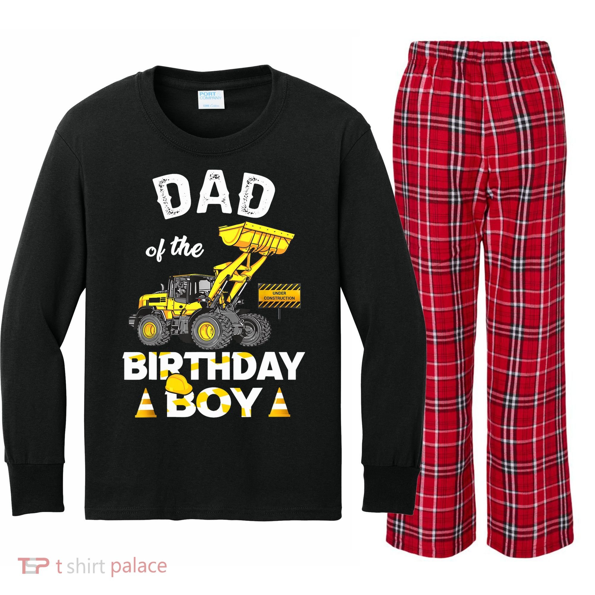 Dad Of The Birthday Boy Construction Family Matching Kids Long Sleeve Plaid Pajama Set