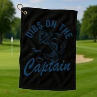Dibs On The Captain Funny Boating Captain Gift Golf Towel thumb 1