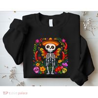 Day Of The Dead Sugar Skull Skeleton Monarch Butterfly Sweatshirt thumb 2