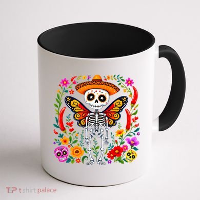Day Of The Dead Sugar Skull Skeleton Monarch Butterfly Coffee Mug back
