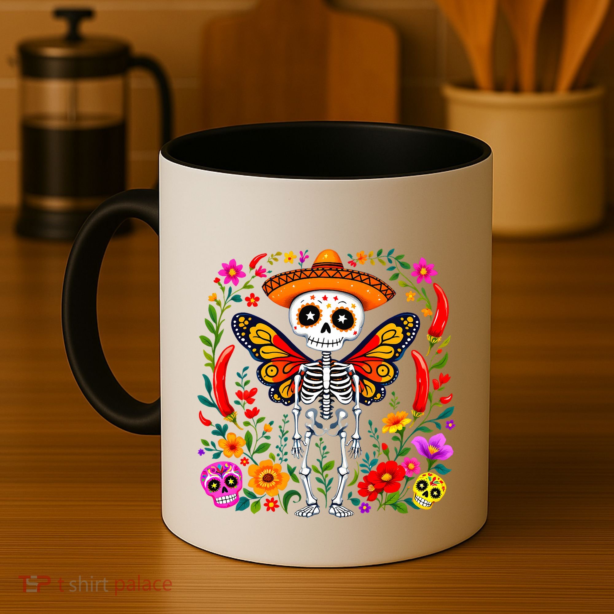 Day Of The Dead Sugar Skull Skeleton Monarch Butterfly Coffee Mug