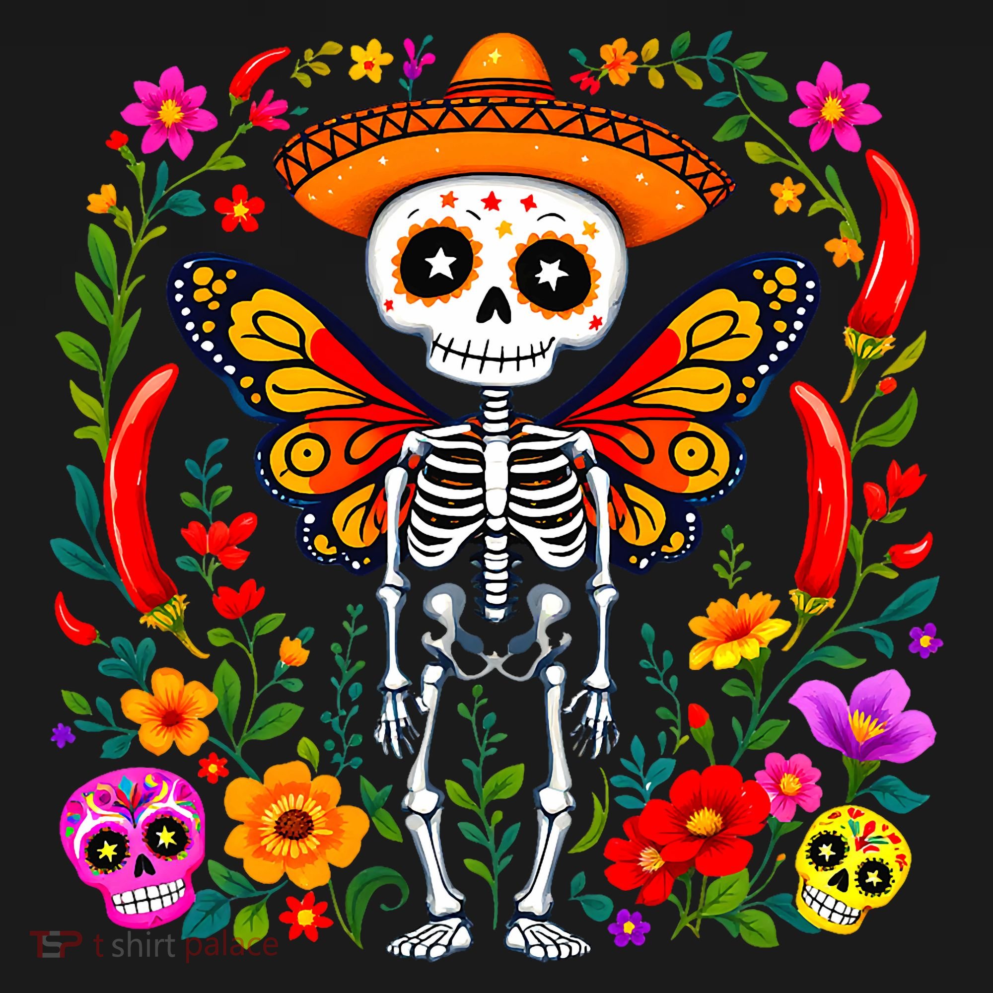 Day Of The Dead Sugar Skull Skeleton Monarch Butterfly Tank Top