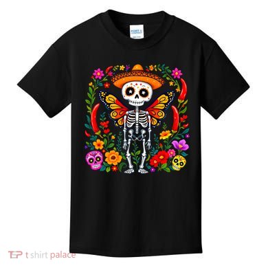 Day Of The Dead Sugar Skull Skeleton Monarch Butterfly Kids T-Shirt