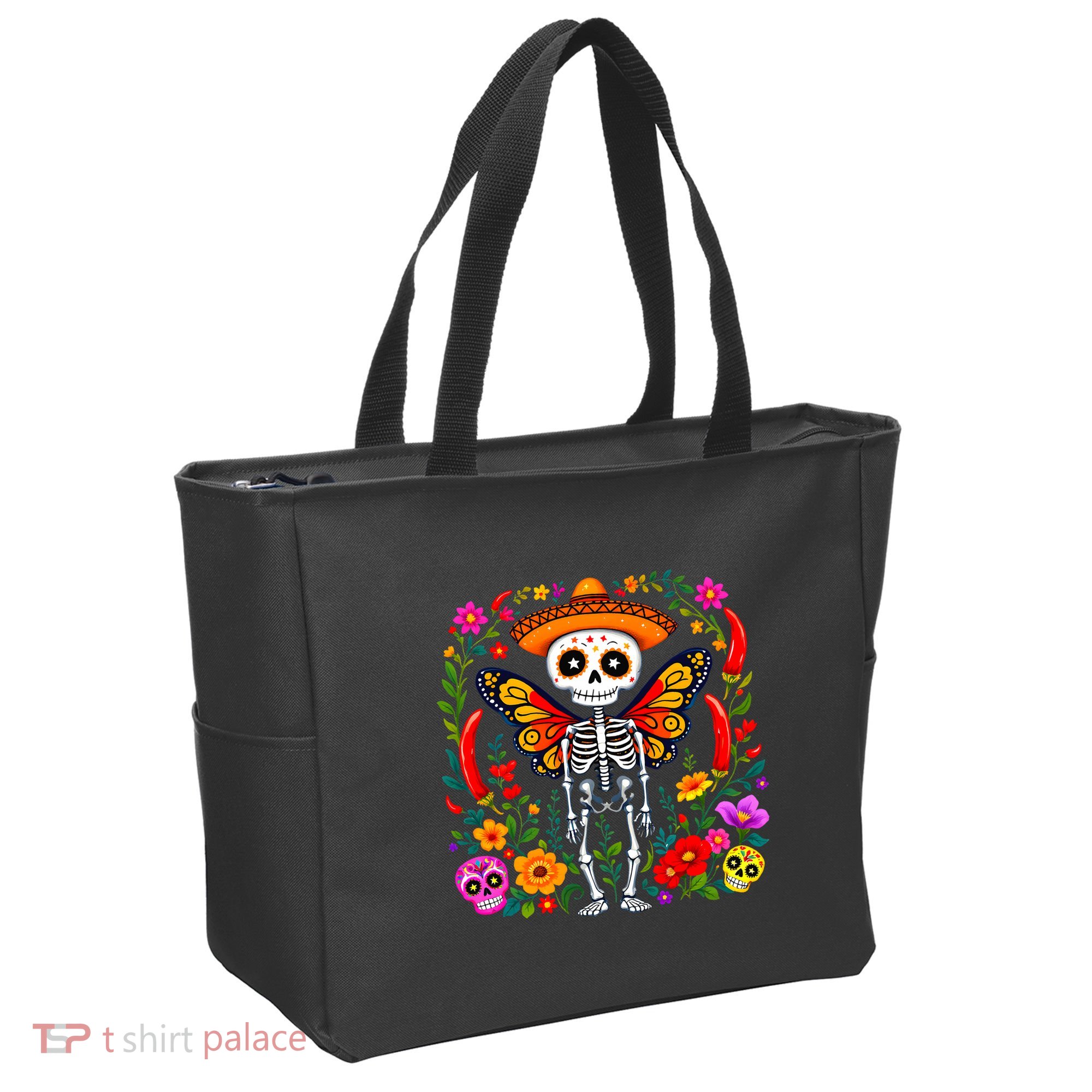 Day Of The Dead Sugar Skull Skeleton Monarch Butterfly Tote Bag
