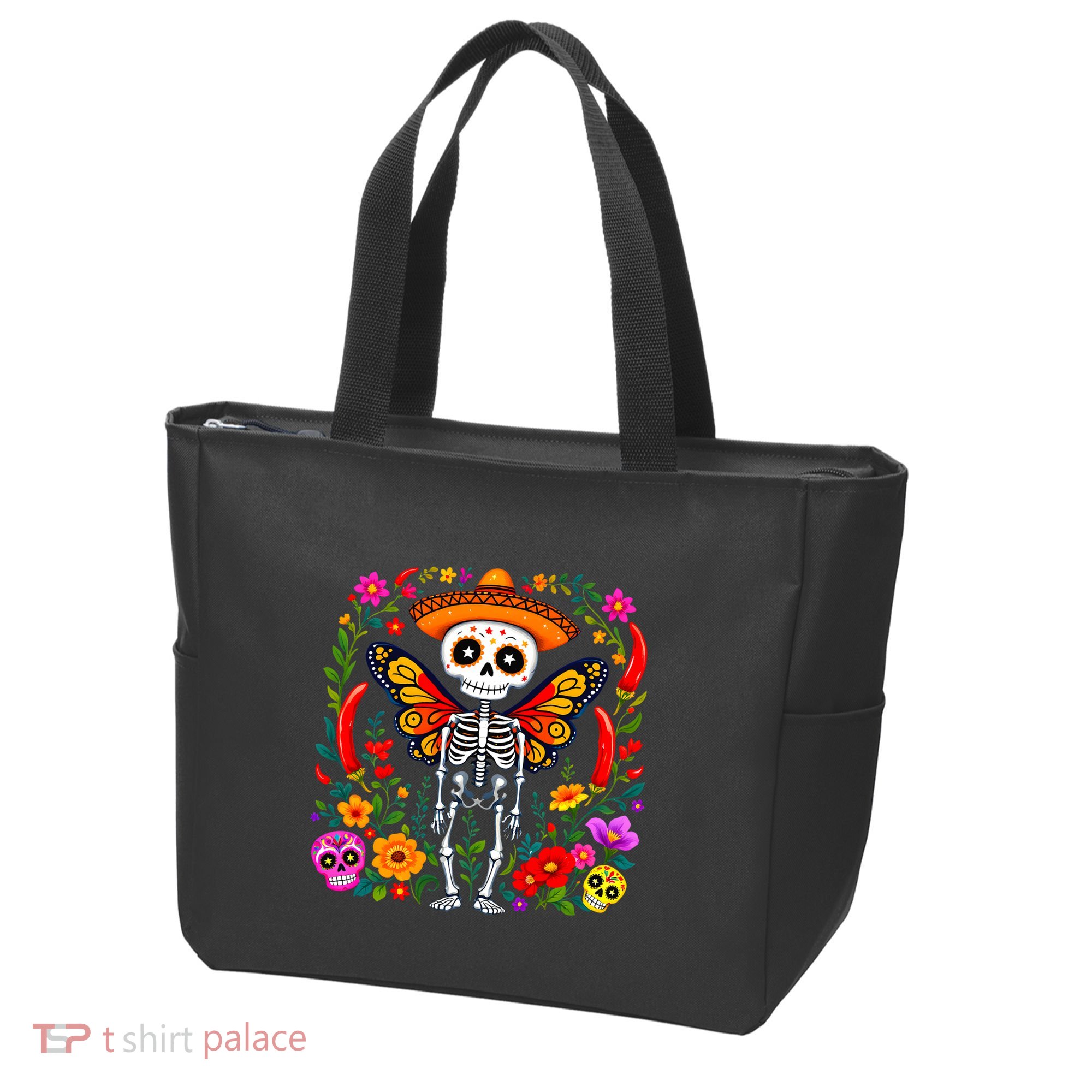 Day Of The Dead Sugar Skull Skeleton Monarch Butterfly Tote Bag