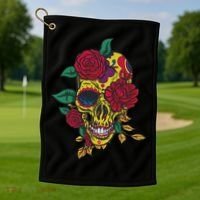 Day Of The Dead Rose Skull Golf Towel thumb 1