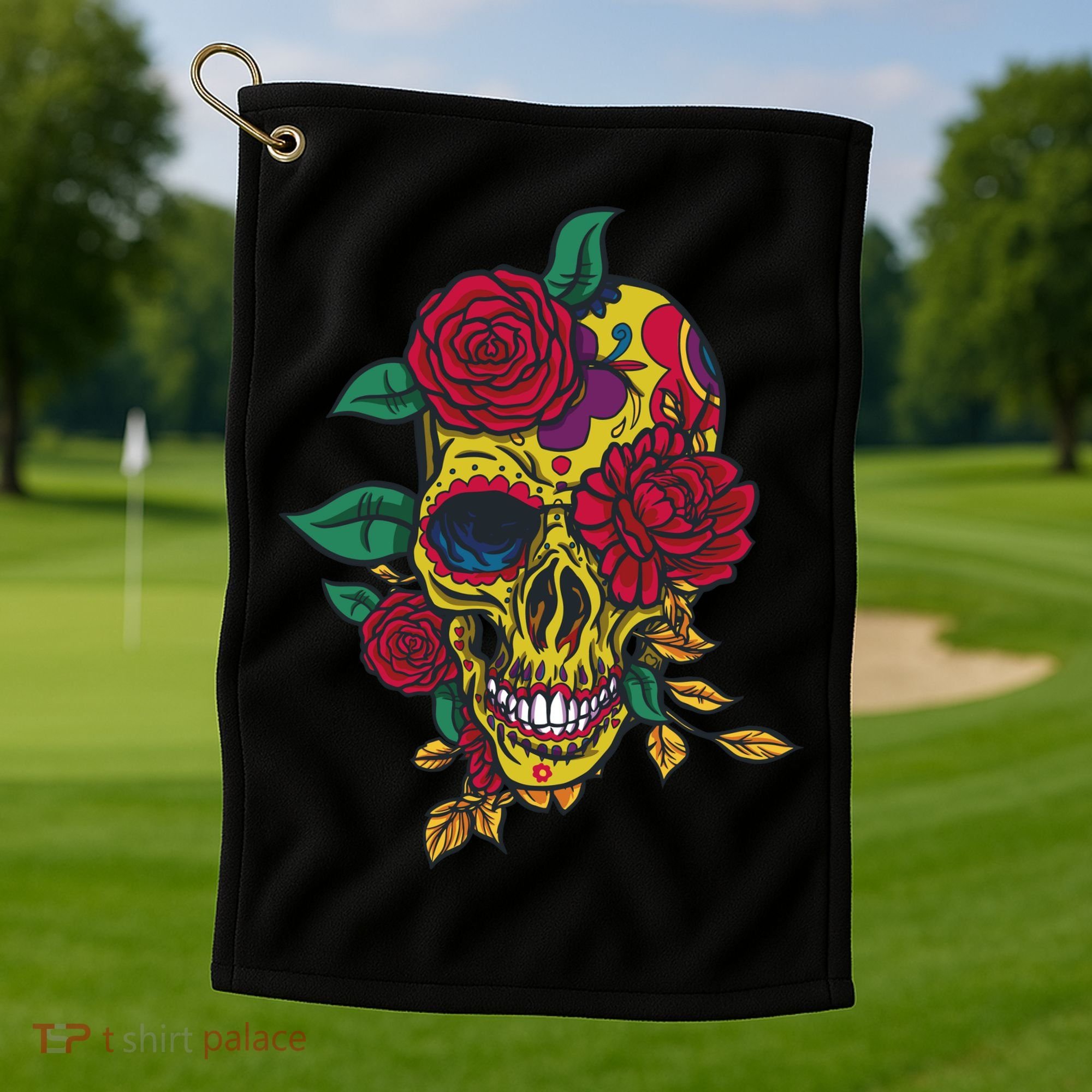 Day Of The Dead Rose Skull Golf Towel