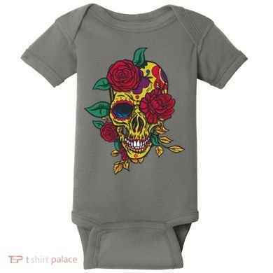 Day Of The Dead Rose Skull Baby Bodysuit