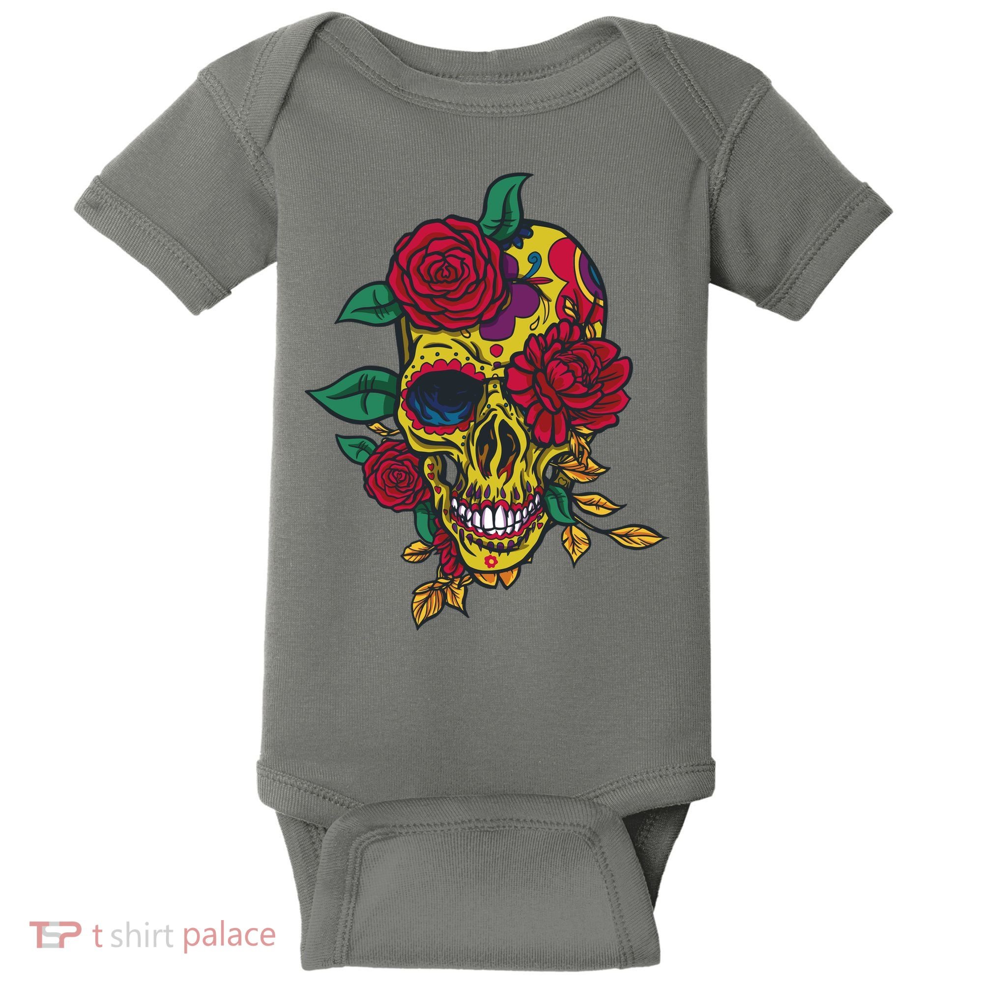 Day Of The Dead Rose Skull Baby Bodysuit