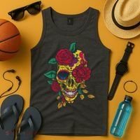 Day Of The Dead Rose Skull Tank Top thumb 4