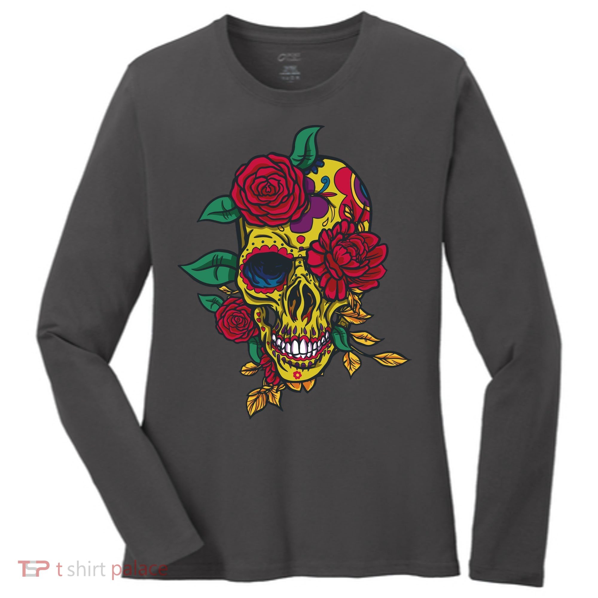 Day Of The Dead Rose Skull Women's Long Sleeve Shirt