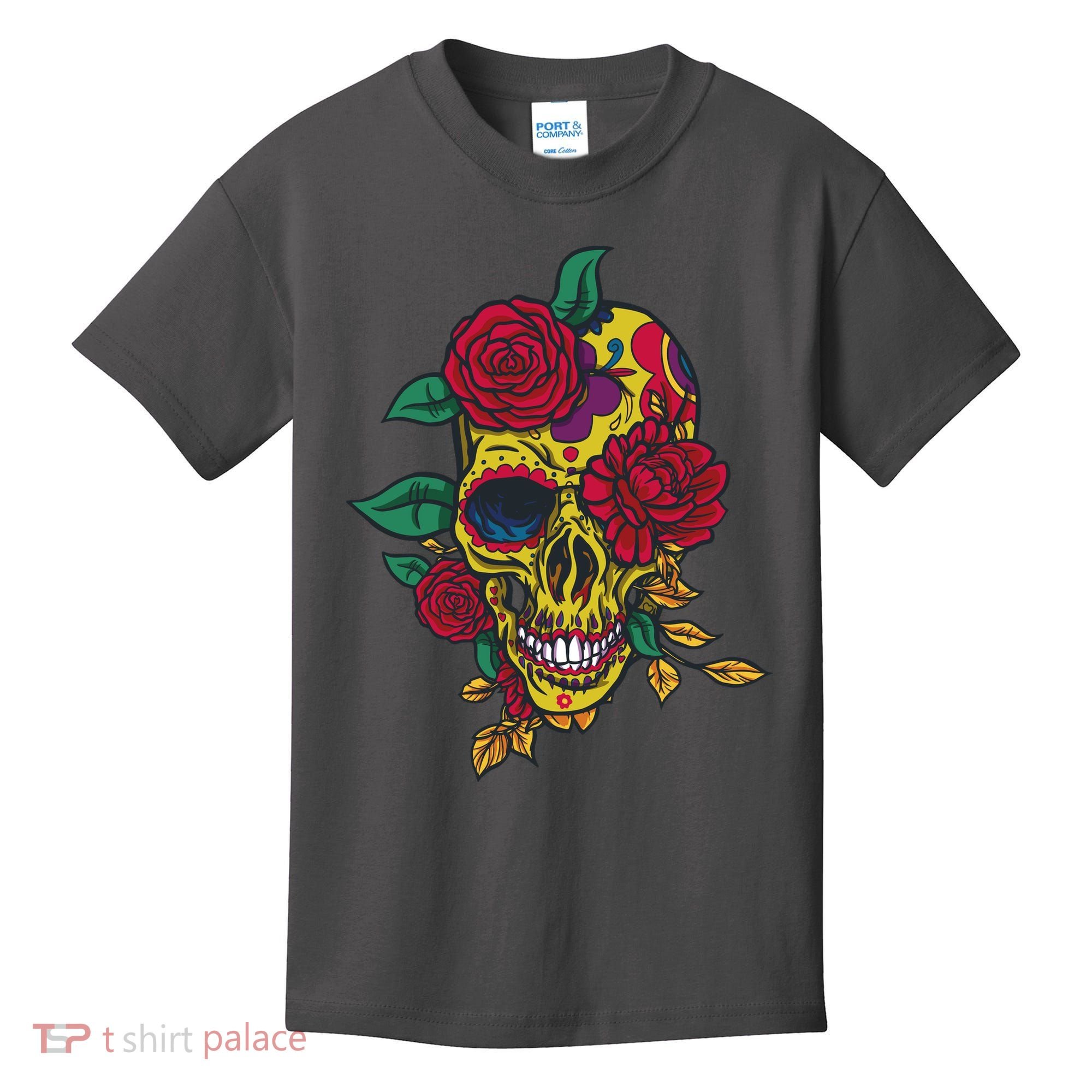 Day Of The Dead Rose Skull Kids T-Shirt