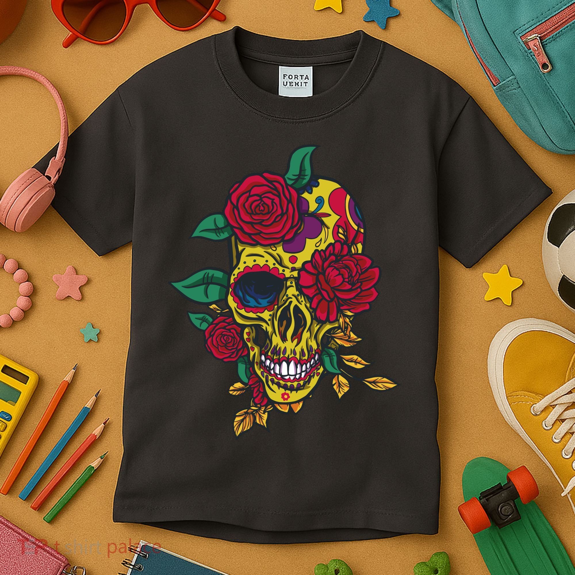Day Of The Dead Rose Skull Kids T-Shirt