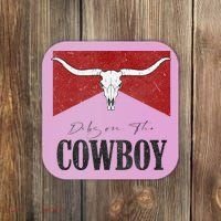Dibs On The Cowboy Retro Bull Skull Western Country Southern Coaster thumb 0