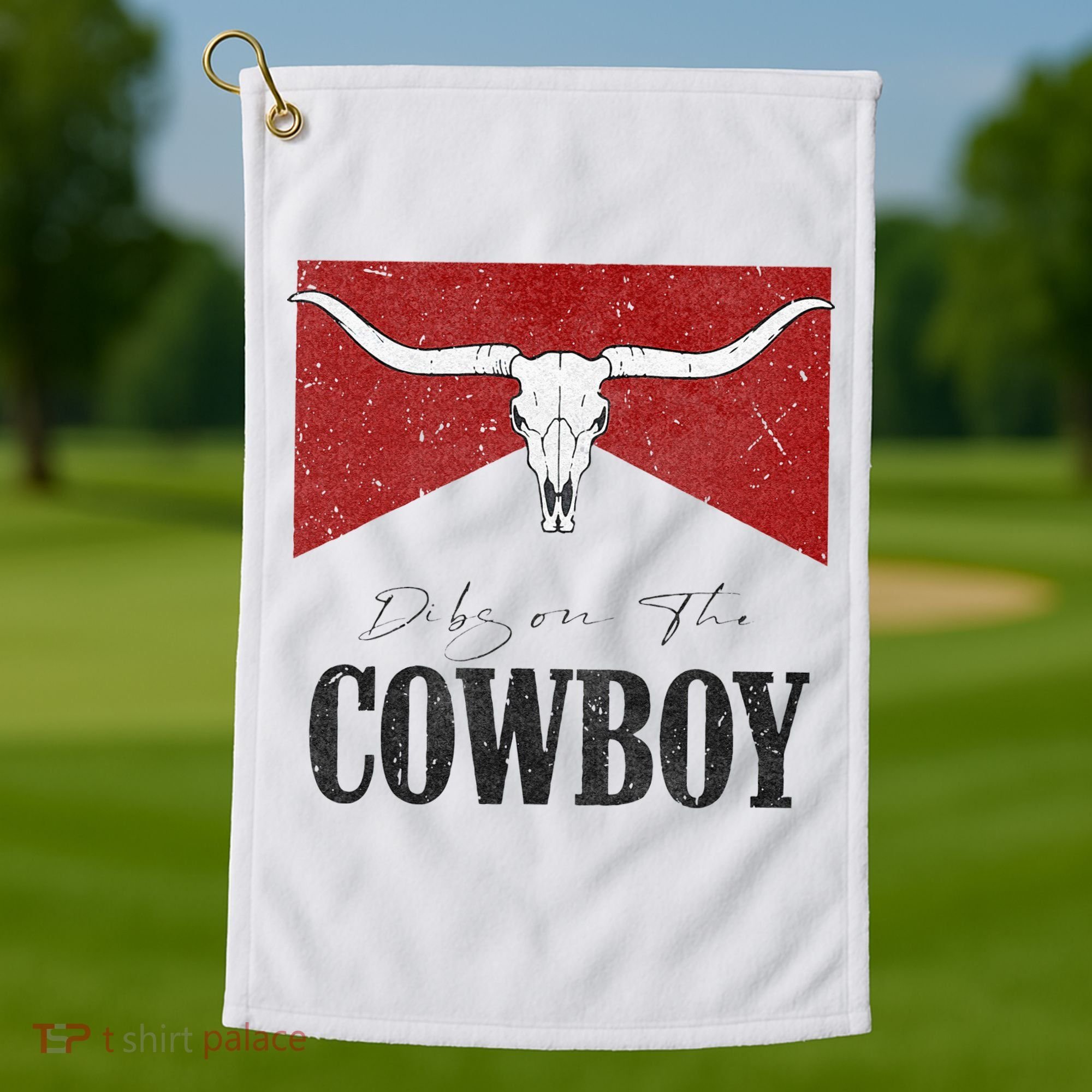 Dibs On The Cowboy Retro Bull Skull Western Country Southern Golf Towel