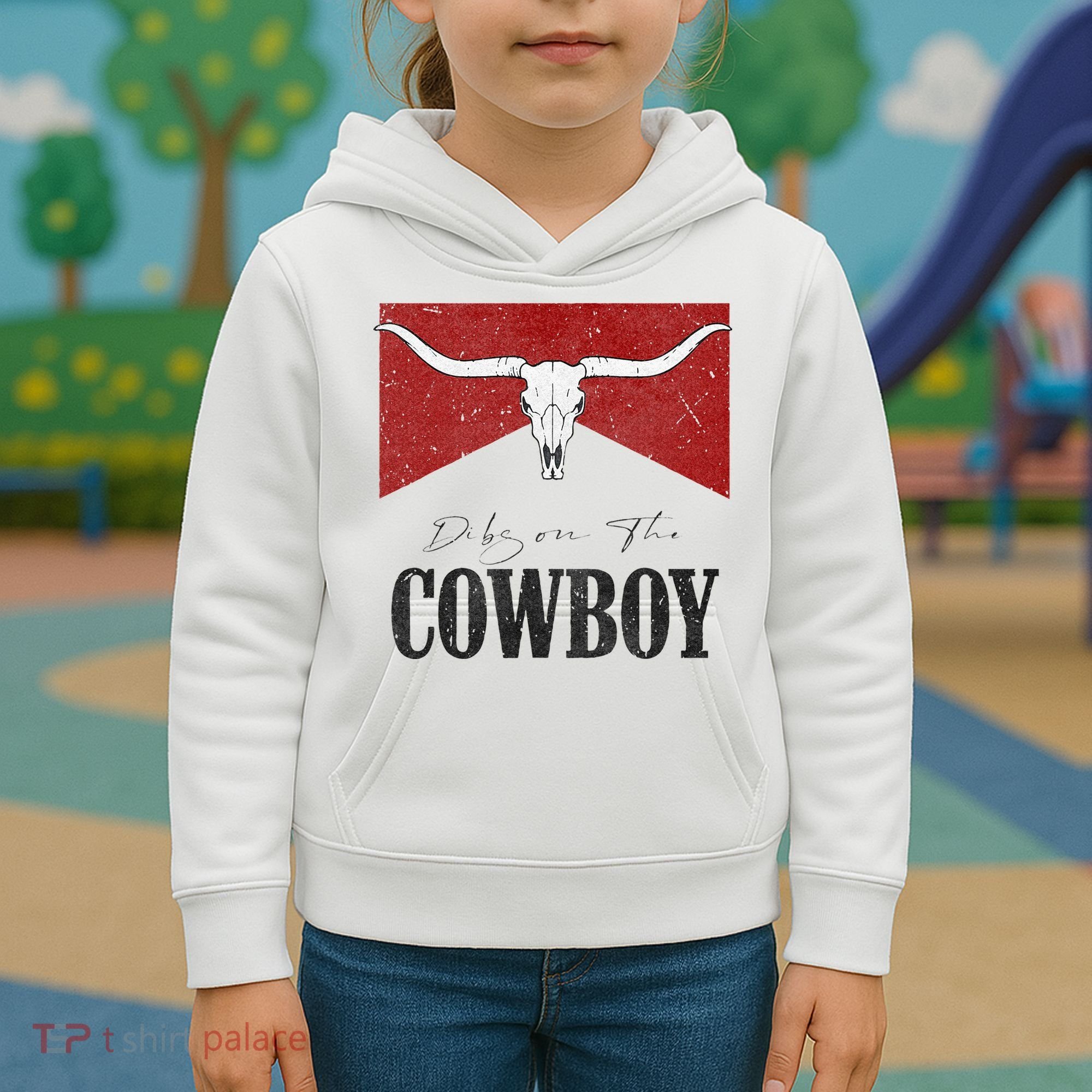 Dibs On The Cowboy Retro Bull Skull Western Country Southern Kids Hoodie
