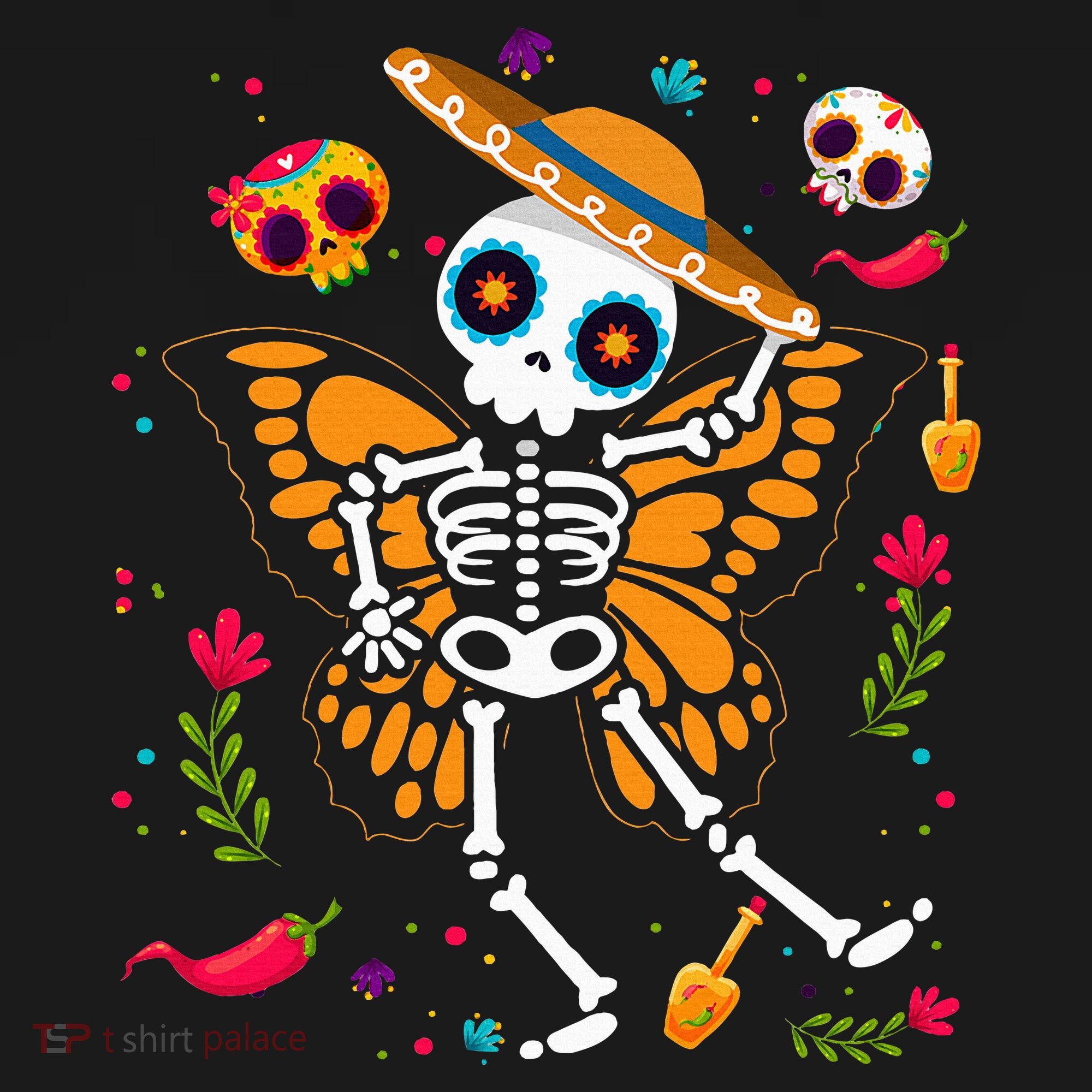 Day of the Dead Sugar Skull Skeleton Monarch Butterfly Sweatshirt