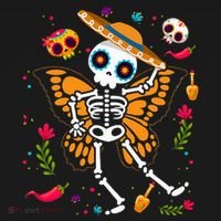 Day of the Dead Sugar Skull Skeleton Monarch Butterfly Polo thumb 3