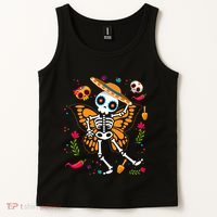 Day of the Dead Sugar Skull Skeleton Monarch Butterfly Tank Top thumb 2