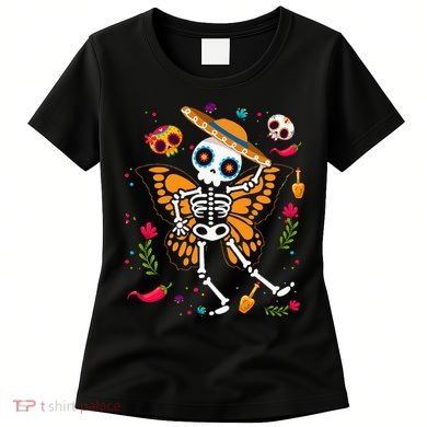 Day of the Dead Sugar Skull Skeleton Monarch Butterfly Women's T-Shirt