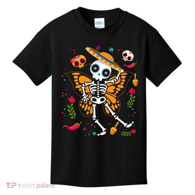 Day of the Dead Sugar Skull Skeleton Monarch Butterfly Kids T-Shirt