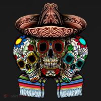 Day Of The Dead Tri Sugar Skulls USA-Made Doggie Bandana thumb 2