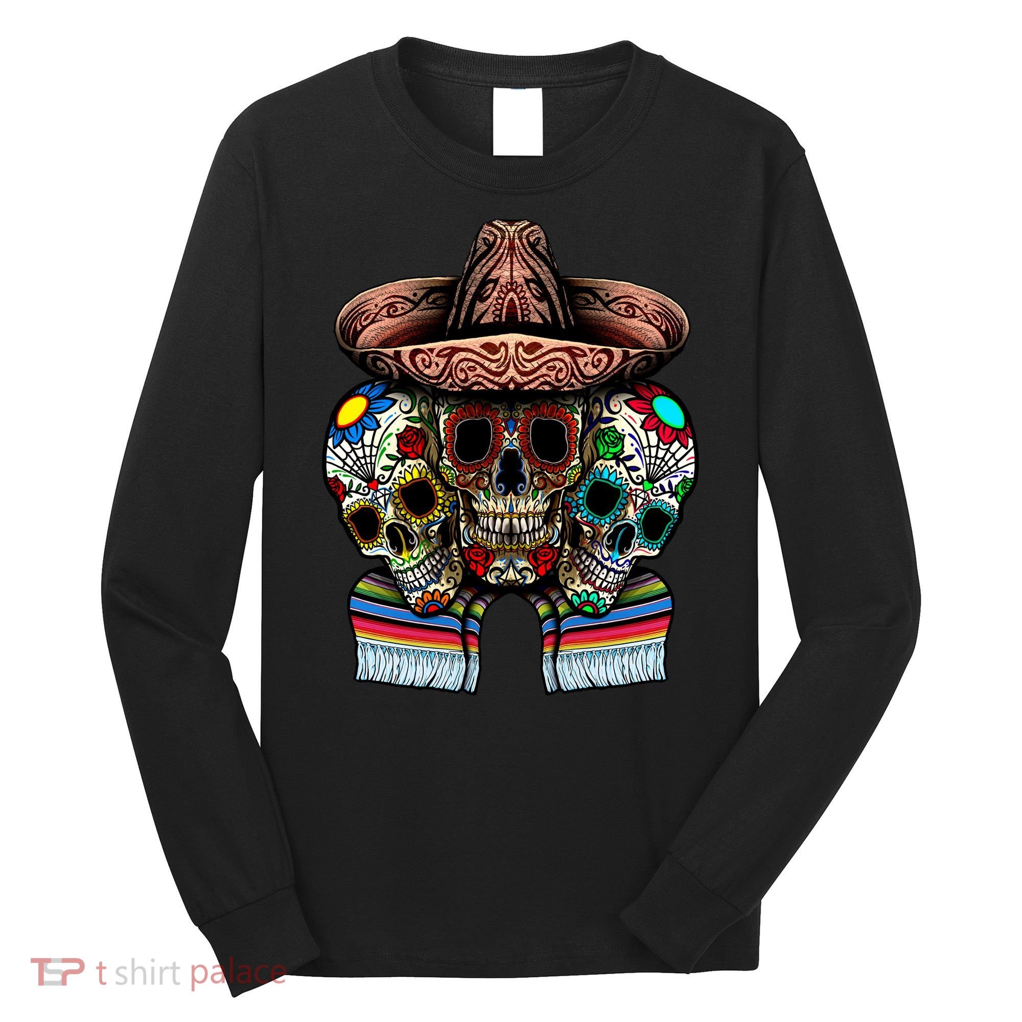 Day Of The Dead Tri Sugar Skulls Long Sleeve Shirt