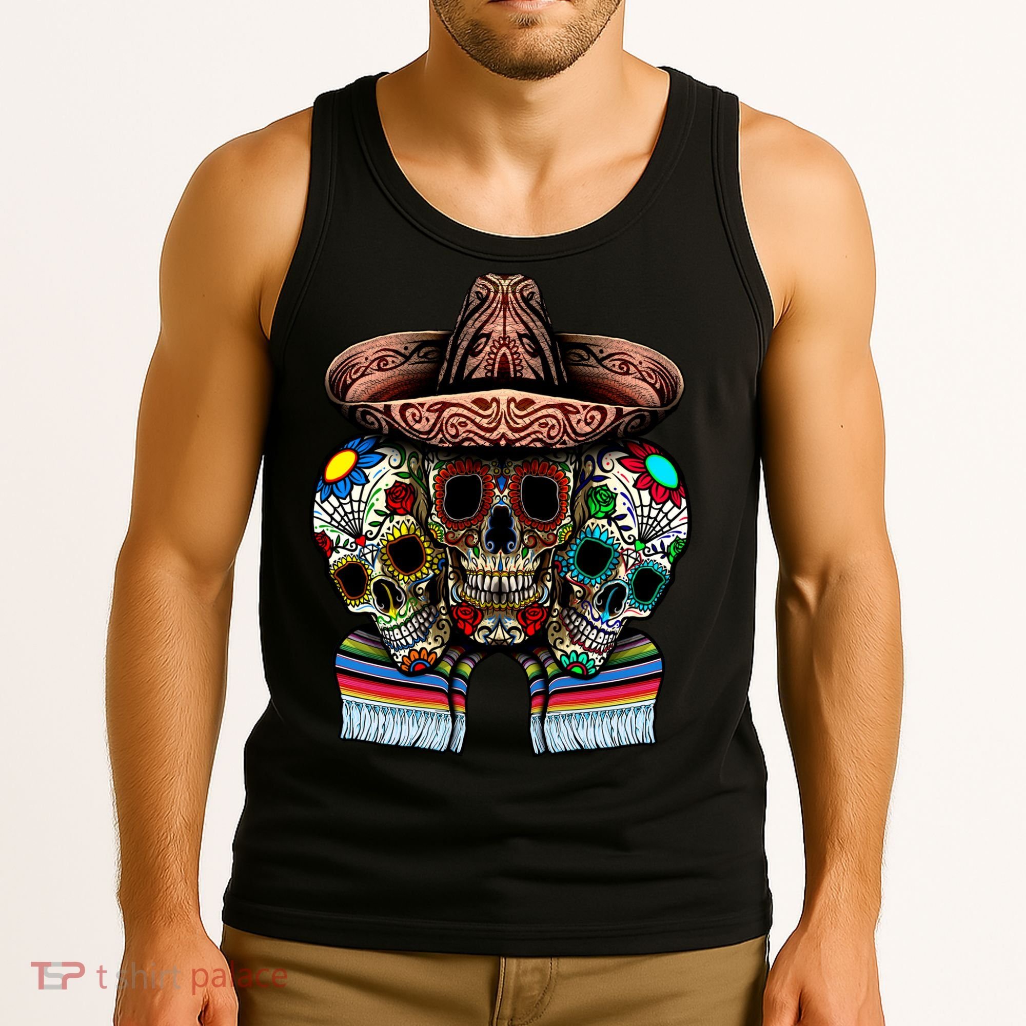 Day Of The Dead Tri Sugar Skulls Tank Top
