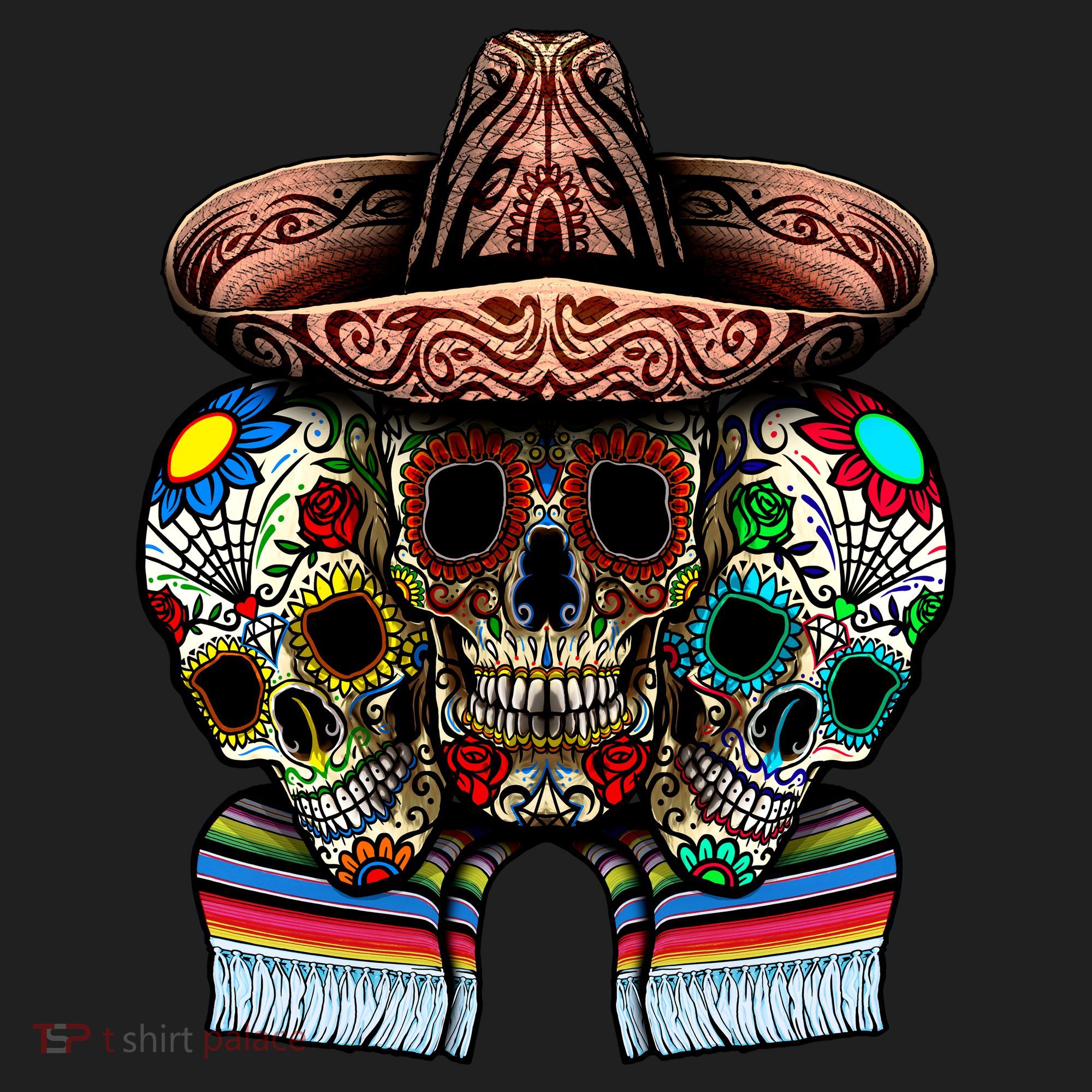 Day Of The Dead Tri Sugar Skulls Golf Towel