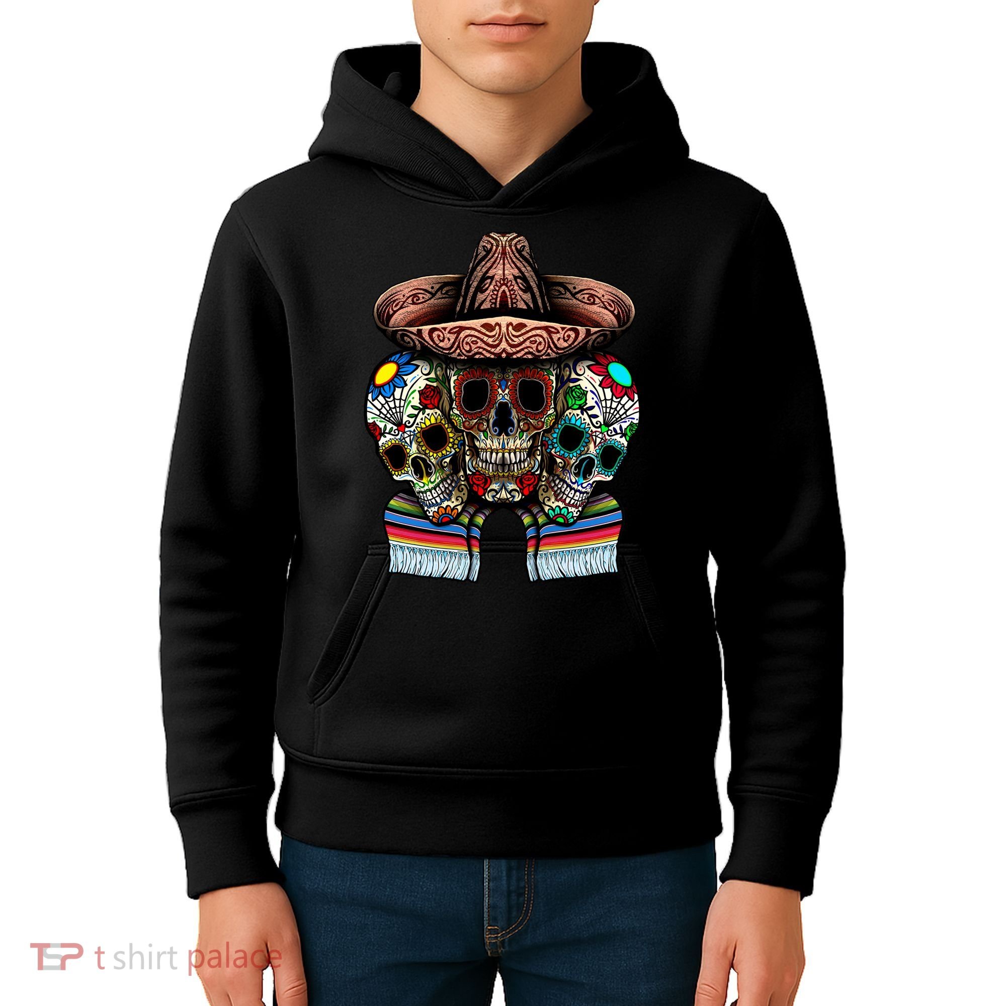 Day Of The Dead Tri Sugar Skulls Kids Hoodie