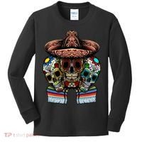 Day Of The Dead Tri Sugar Skulls Kids Long Sleeve Shirt thumb 0