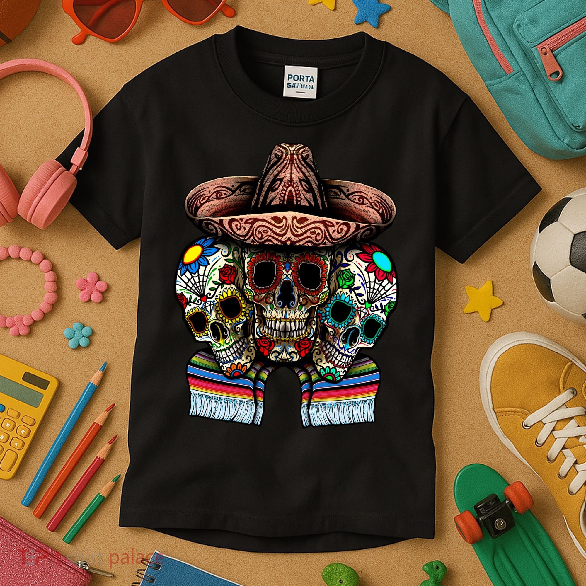 Day Of The Dead Tri Sugar Skulls Kids T-Shirt
