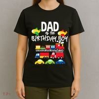 Dad Of The Birthday Boy Cars Trucks Trains Birthday Party T-Shirt thumb 4