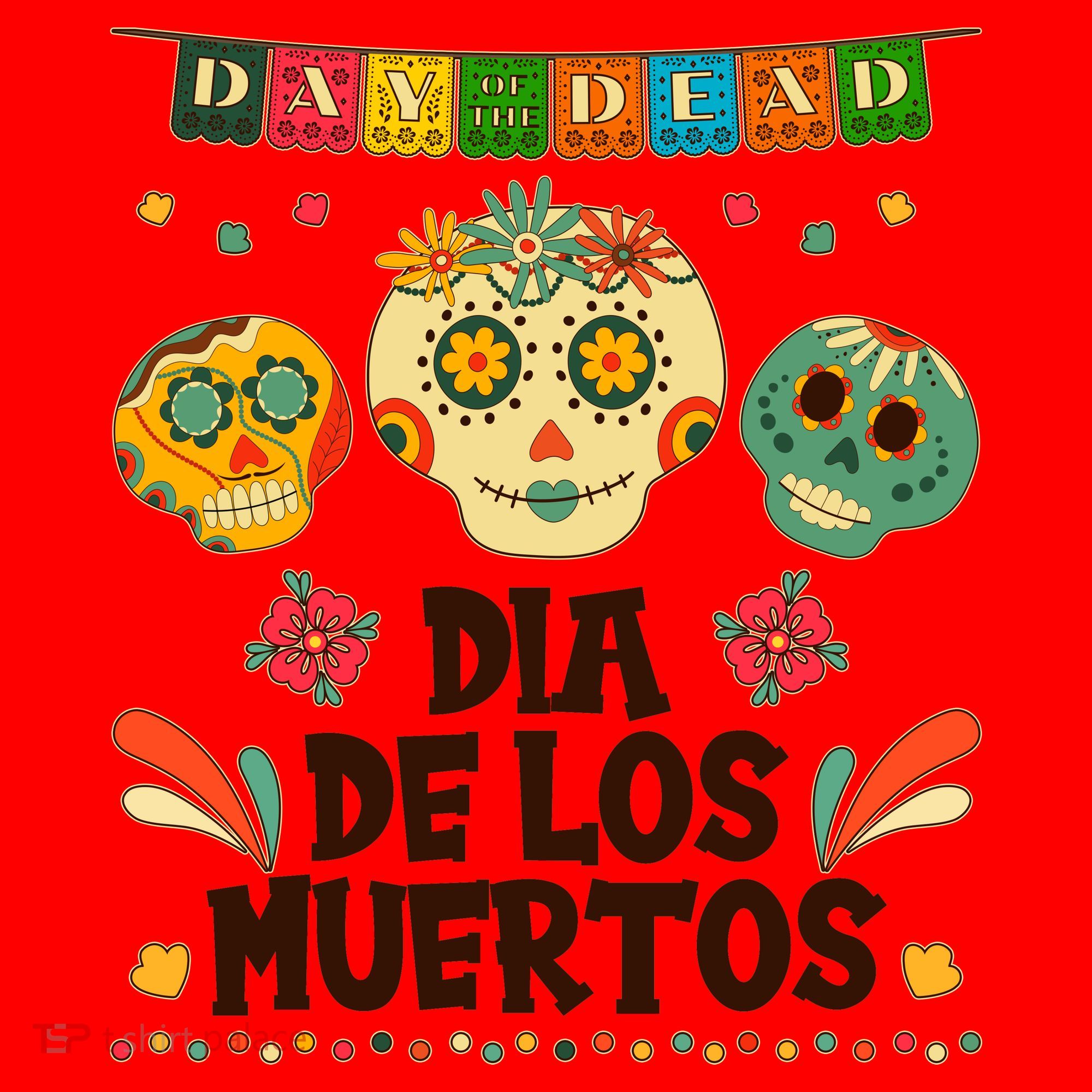 Day Of The Dead Dia De Los Muertos Sugar Skulls Santa Hat
