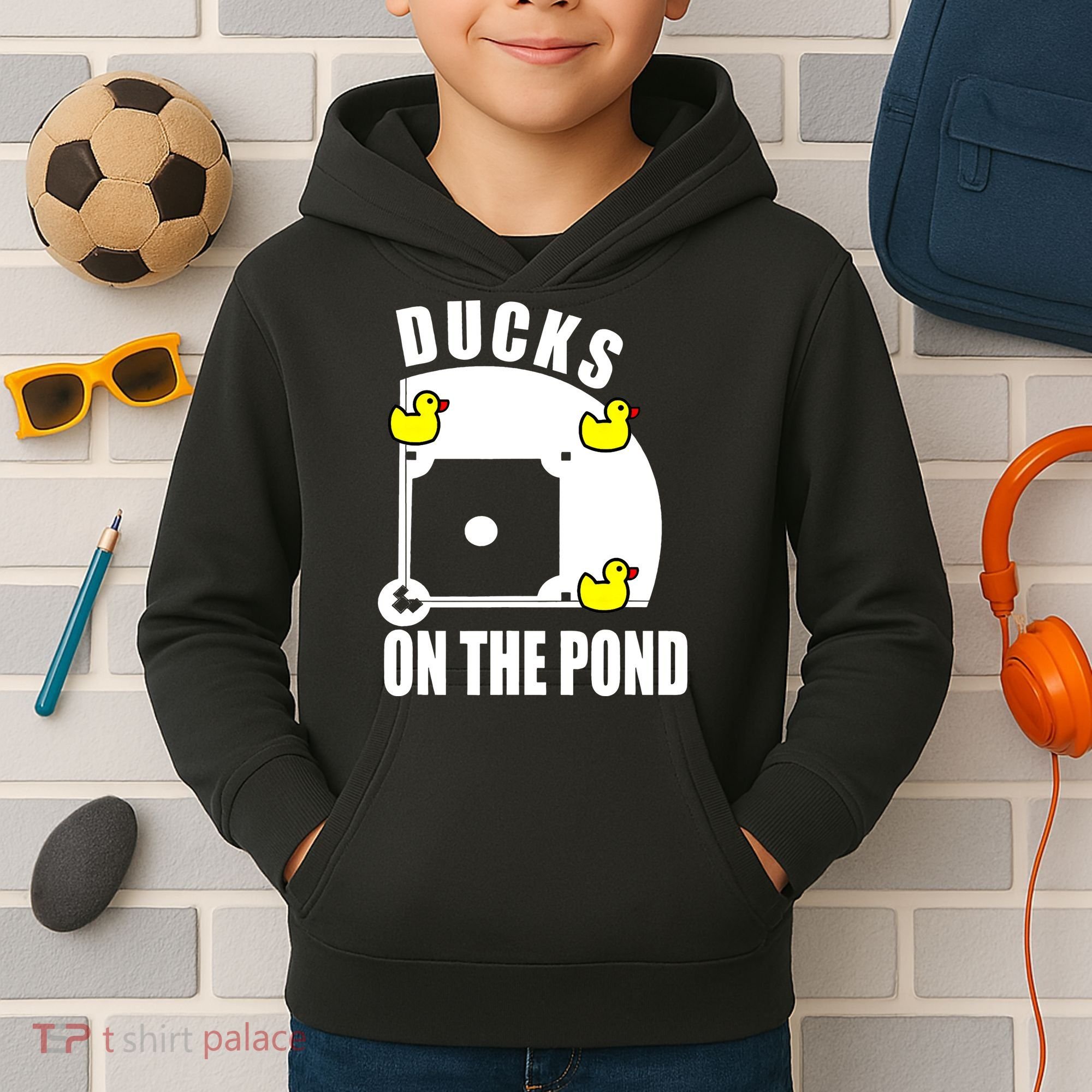 Ducks on the Pond Baseball funny sports Player Kids Hoodie