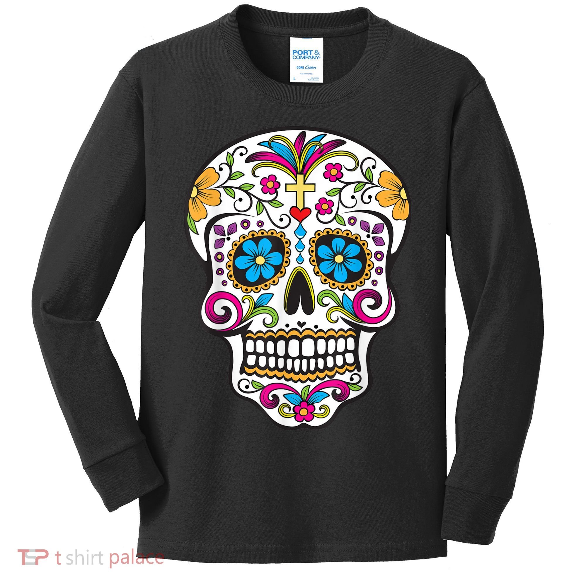 Day Of The Dead Sugar Skull Kids Long Sleeve Shirt