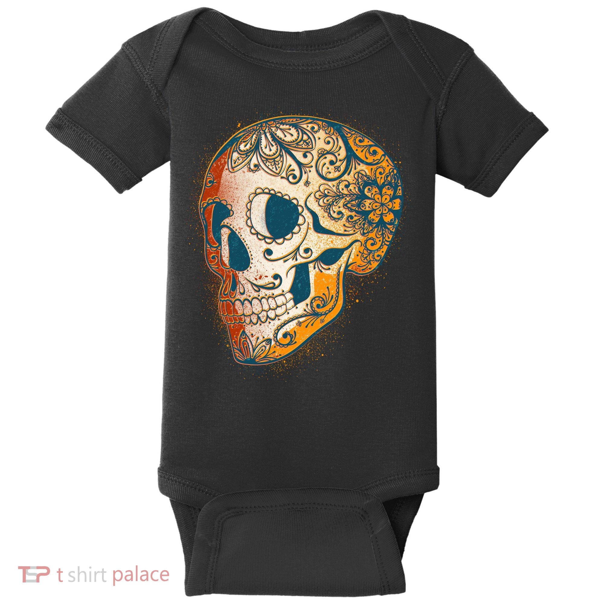 Day Of The Dead Grunge Sugar Skull Baby Bodysuit