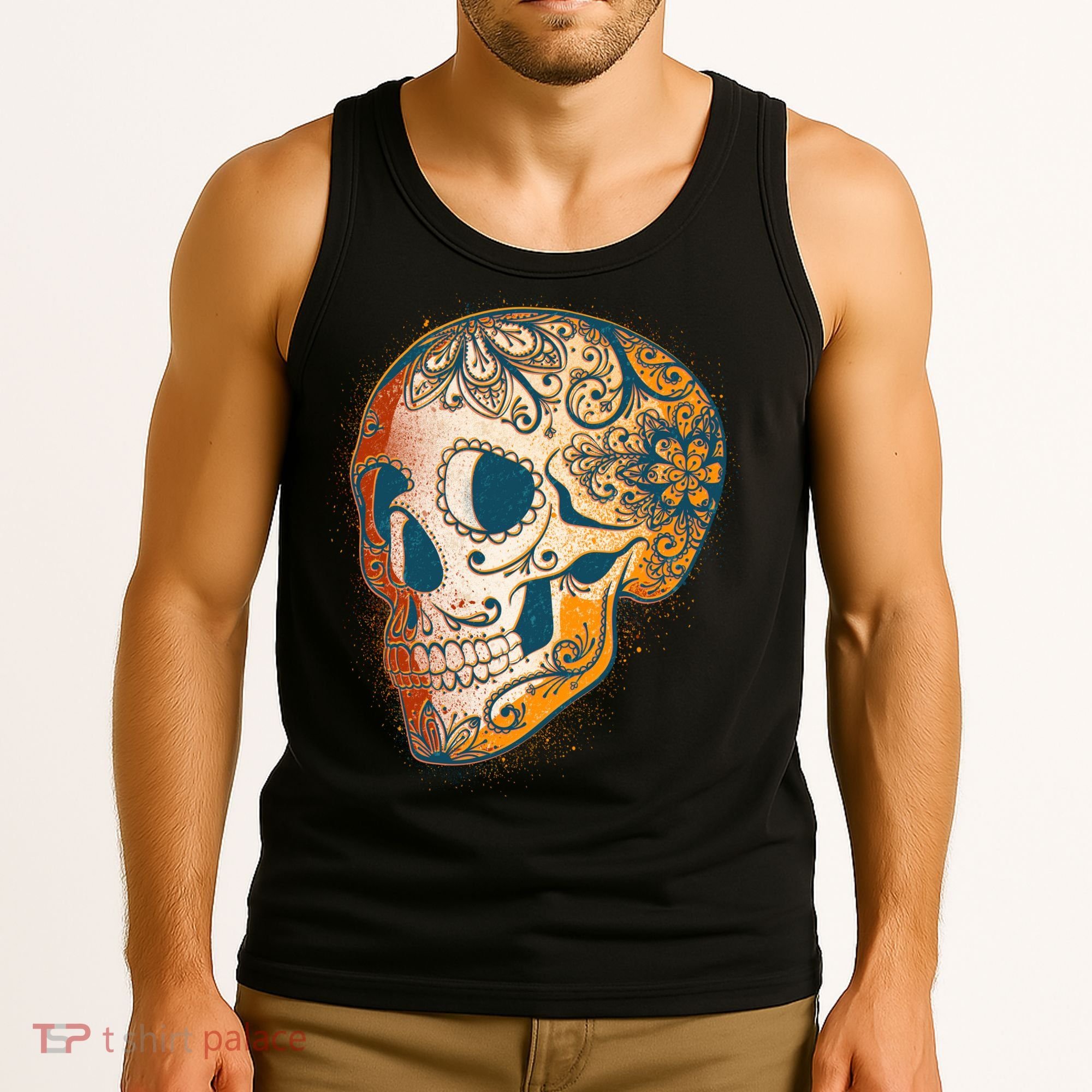 Day Of The Dead Grunge Sugar Skull Tank Top