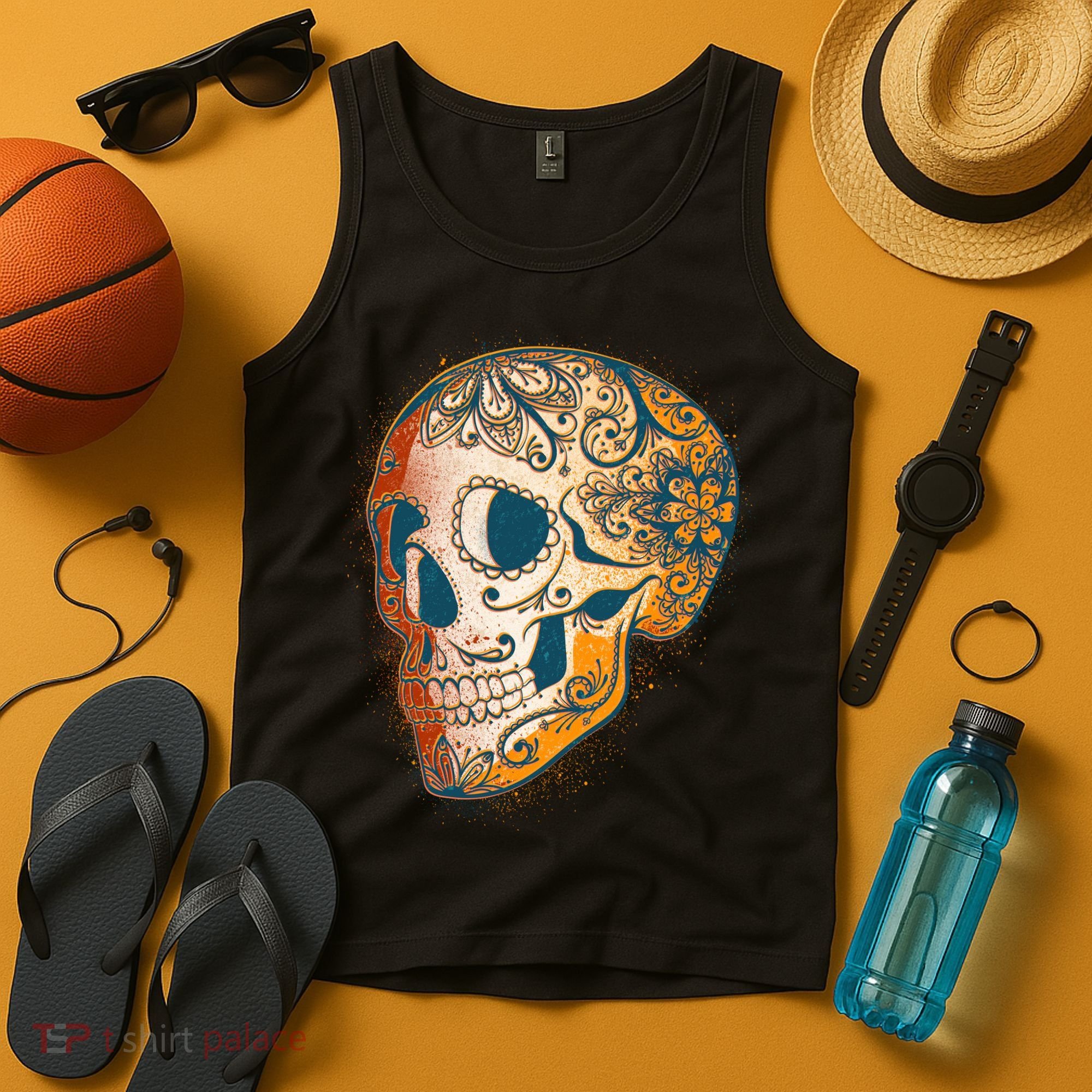 Day Of The Dead Grunge Sugar Skull Tank Top