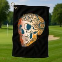 Day Of The Dead Grunge Sugar Skull Golf Towel thumb 1