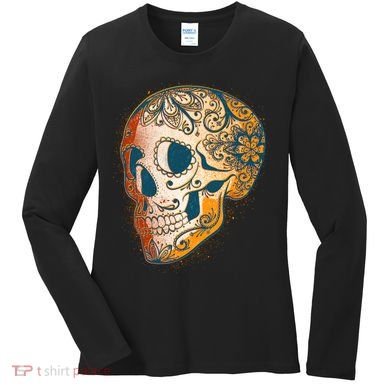 Day Of The Dead Grunge Sugar Skull Women's Long Sleeve Shirt