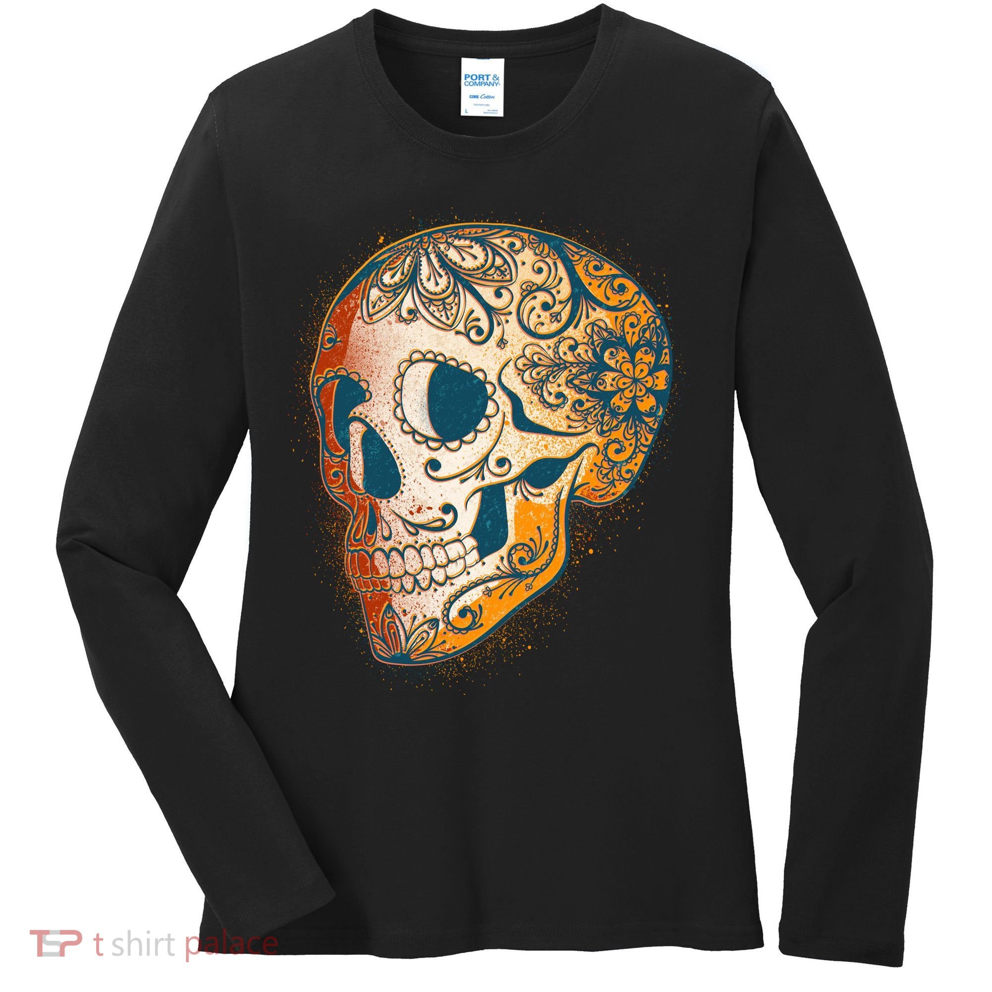 Day Of The Dead Grunge Sugar Skull Women's Long Sleeve Shirt
