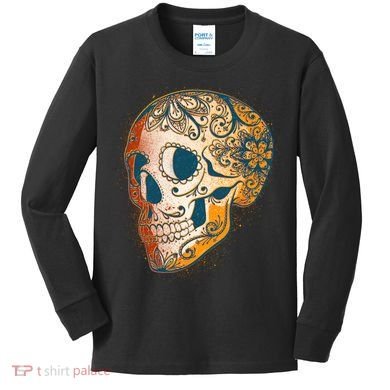 Day Of The Dead Grunge Sugar Skull Kids Long Sleeve Shirt