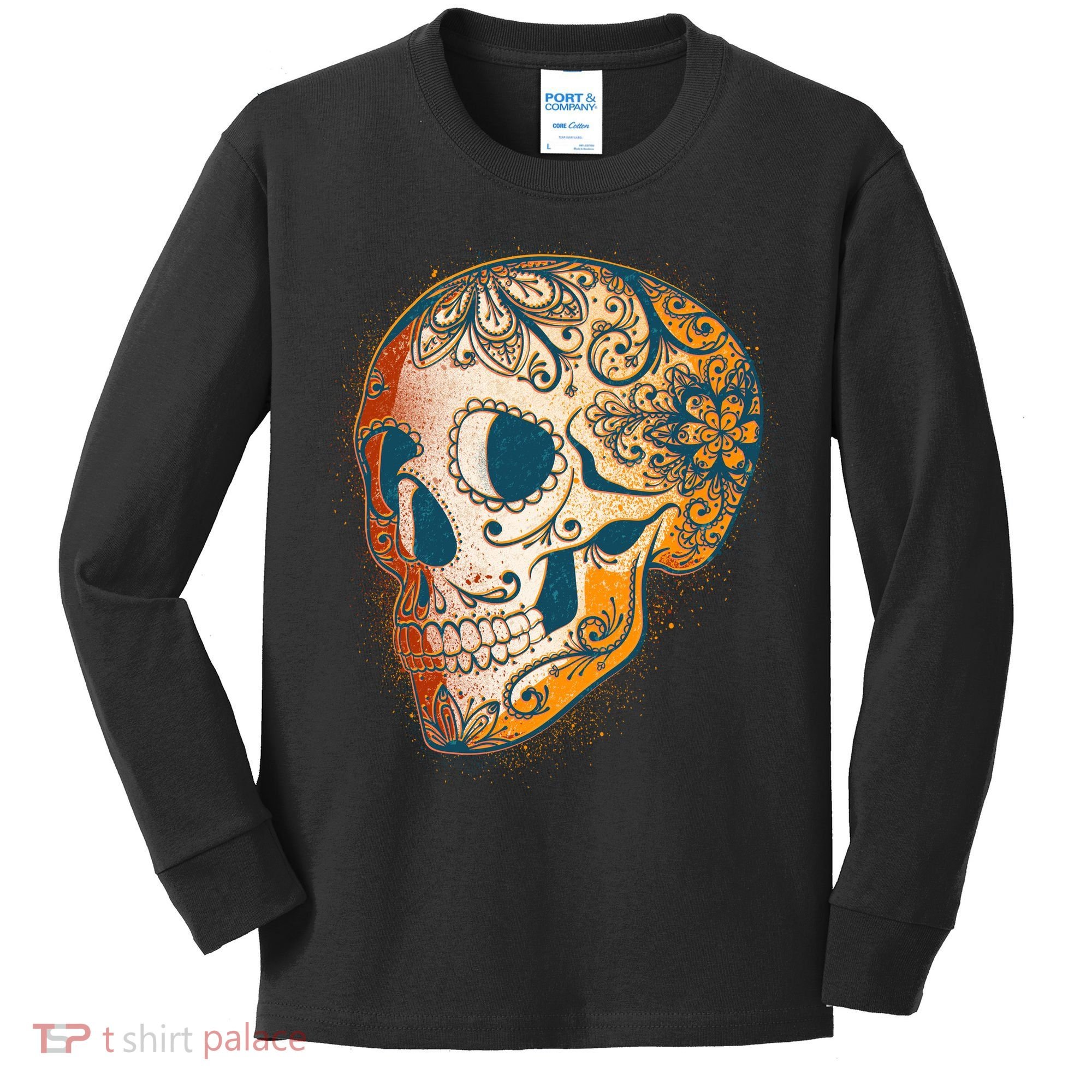 Day Of The Dead Grunge Sugar Skull Kids Long Sleeve Shirt